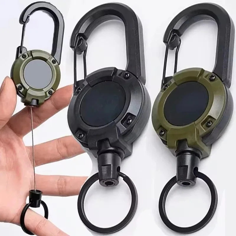 Retractable Heavy Duty Pull Reel Carabiner Multitool Survivalowy Buckle Spring Key Ring Outdoor Sporty Attachment Keychain Tool