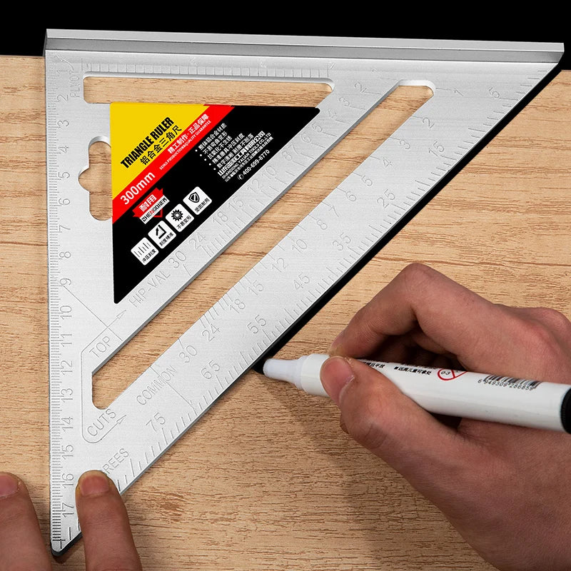 1pcs Triangle Angle Ruler Metric Aluminum Alloy Angle Protractor Triangular Measuring Ruler Woodwork Speed Square Triangle