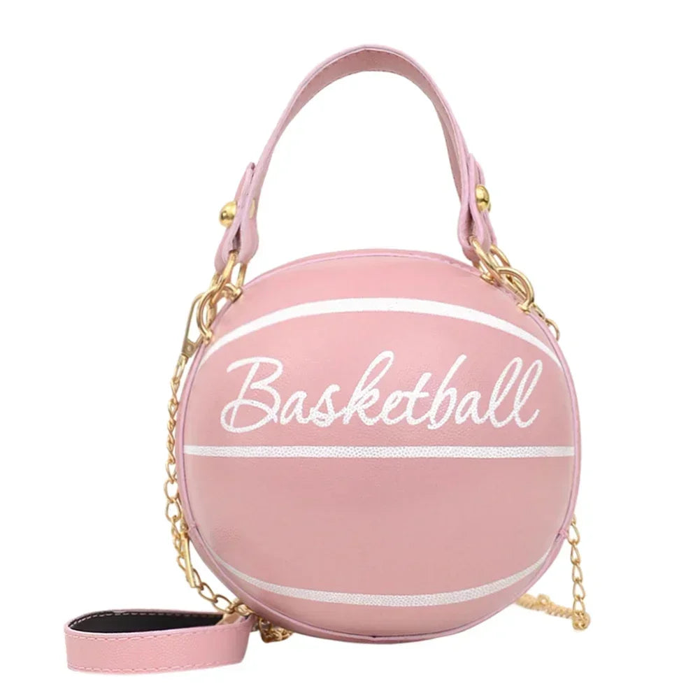 Personality Female Leather Pink Basketball Bag Ball Purses for Teenagers Women Shoulder Bags Crossbody Chain Hand Bags