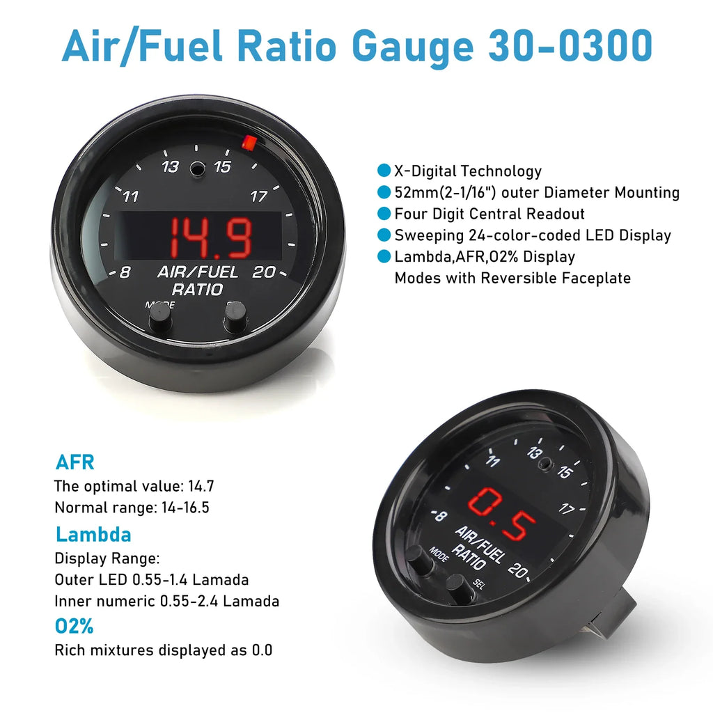 Car O2 Air Fuel Ratio Wide-band Gauge Kit For 30-0300 X-Series AFR Wideband LSU 4.9 Lambda Meter Oxygen Sensor Controller Gauge