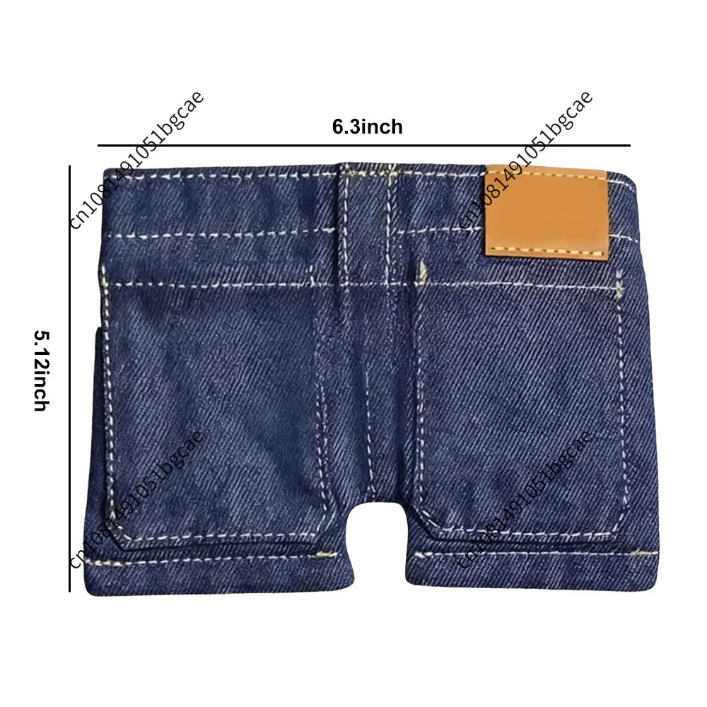 Pocket Pants Mini Jeans Wallet Lightweight Compact Folding Card Holder Funny Jorts Style Denim Shorts Purse for Novelty Gag Gift