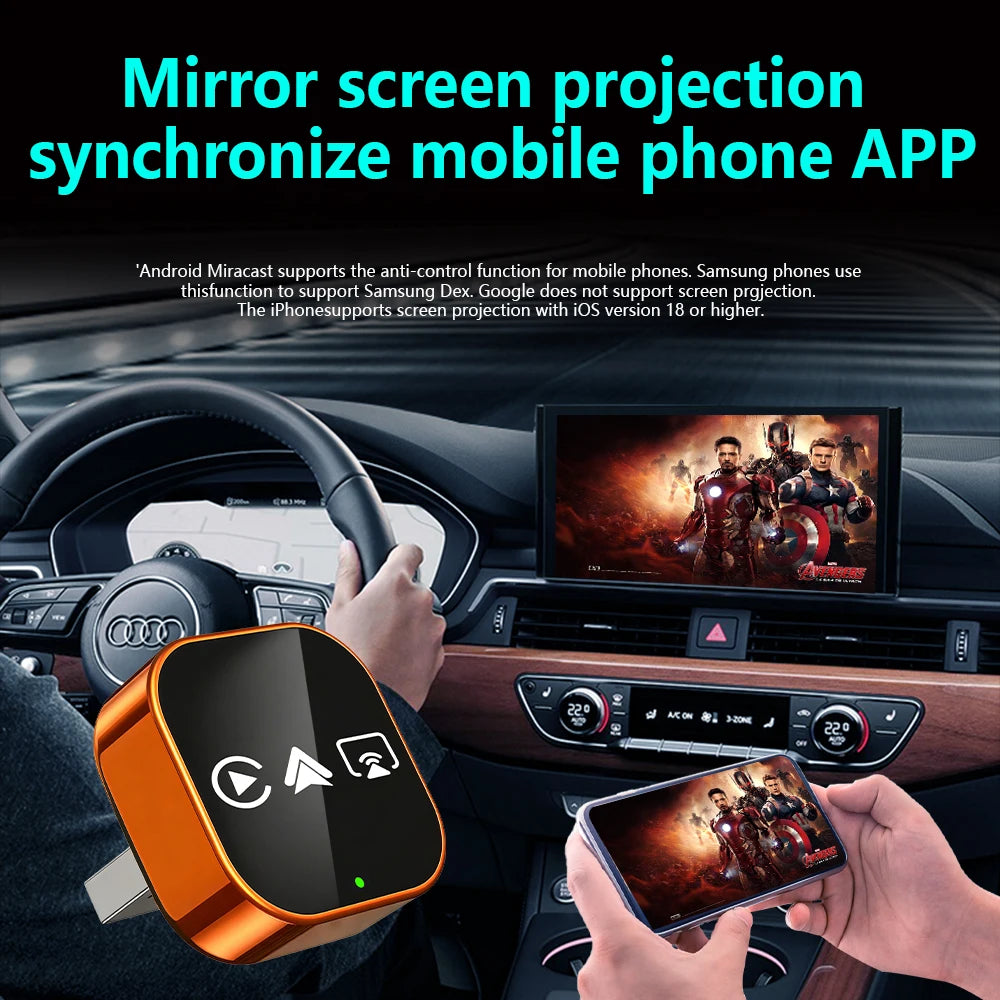 NEW 4-in-1 Wireless Carplay Android Auto Mirror Link Airplay Adapter Plug&Play Low Latency For Audi Benz Volvo VW Ford Citroen