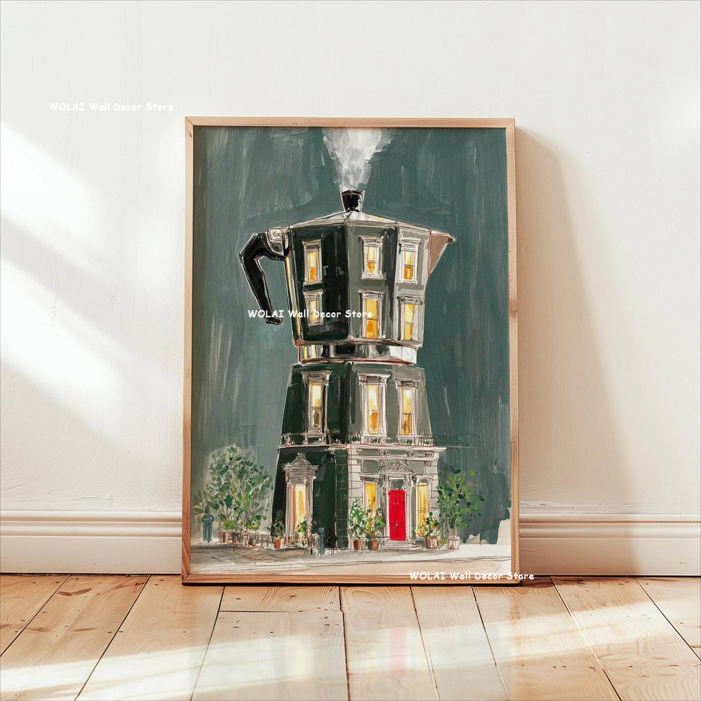 Anime Cafe Shop and Bicycle Canvas Poster Ghibli Work Anime Style Street Cafe Scene Wall Art Printing for Living Room Home Decor