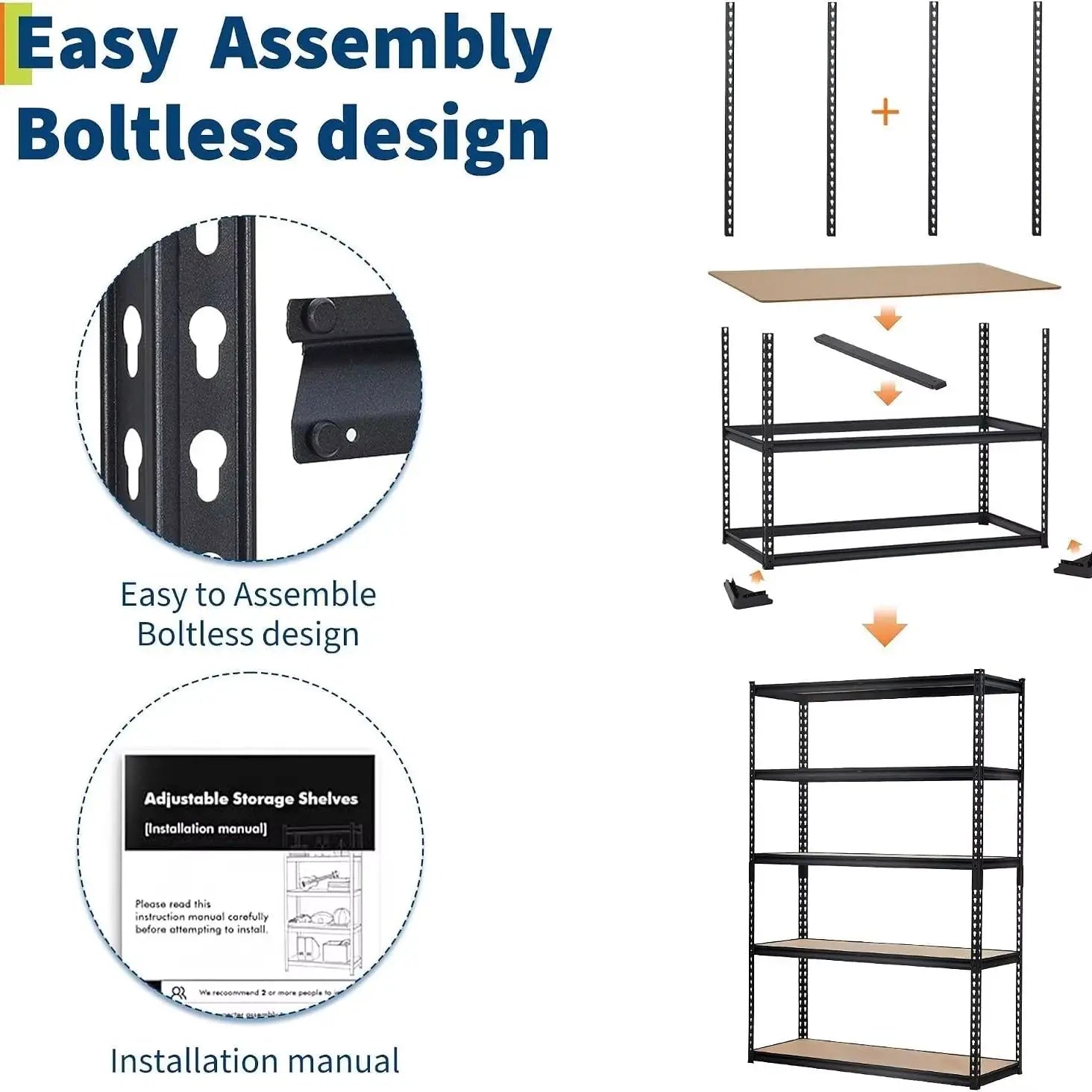Industrial Heavy Duty Metal Storage Shelves 5 Tier Adjustable Boltless Rack, 60x24x72 Inch Steel Shelving Unit with 3000 LBS Capacity, Garage Storage Organizer for Tools, Supplies, Kitchen Pantry, Basement and Workshop