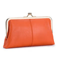 Vintage Genuine Leather Clutch Purses for Women Small Evening Bag with Kiss Lock Closure Metal Frame Long Large Clutch Wallet