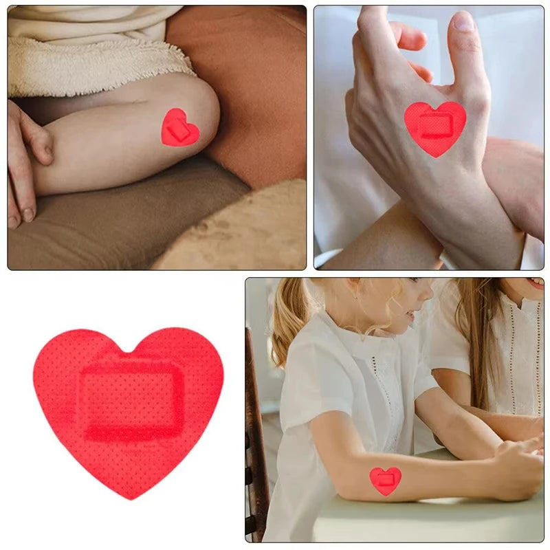 20/50PCS Red Heart-Shaped Adhesive Bandages - Waterproof Breathable Wound Dressing Plasters Skin Tape for Kids & Adults