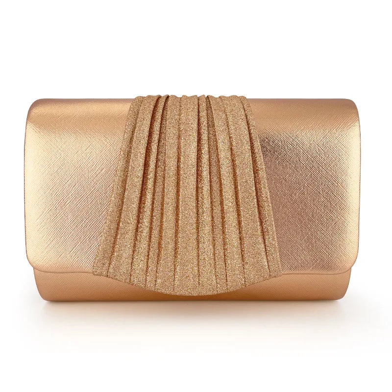 Golden Small Evening Clutch Bag for Women, Trendy Prom Party Purse, Metal Chain Shoulder Crossbody Handbag Femme Dinner Bolsa