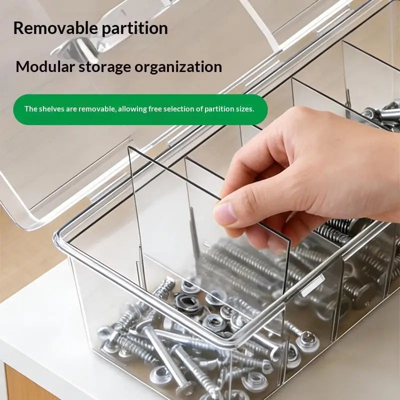 Transparent Plastic Storage Toolbox Detachable Divider Independent Small Case For Screws Tiny Hardware Parts Organizer