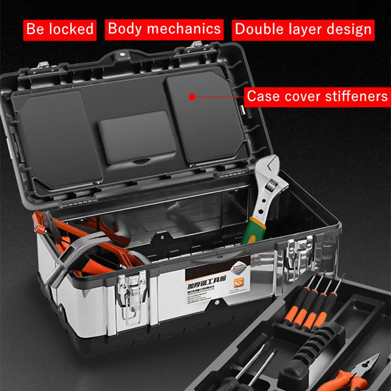 toolbox stainless steel suitcase 14/17/20 inch household portable tool box hardware tool box storage metallic briefcase