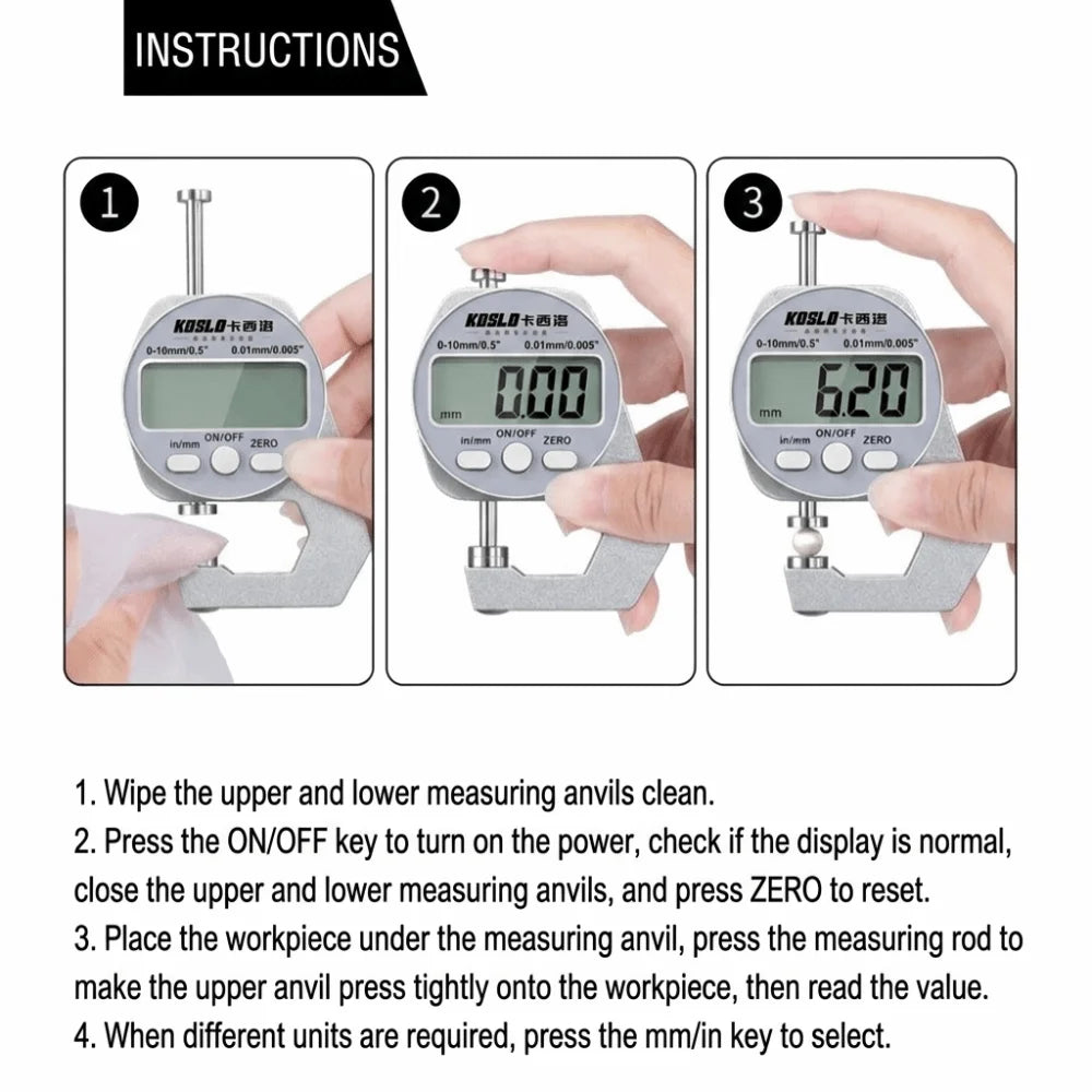 High Precision Digital Thickness Gauge Digital Display Accuracy Thickness Meter Wide Measuring Surface Portable
