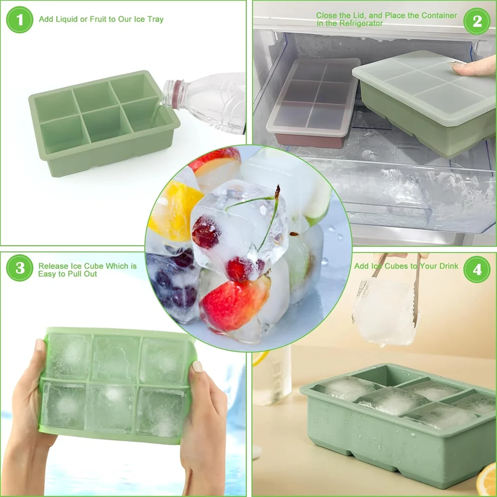 Large Ice Cube Tray with Lid,Stackable Big Silicone Square Ice Cube Mold for Whiskey Cocktails Bourbon Soups  Treats,BPA Free