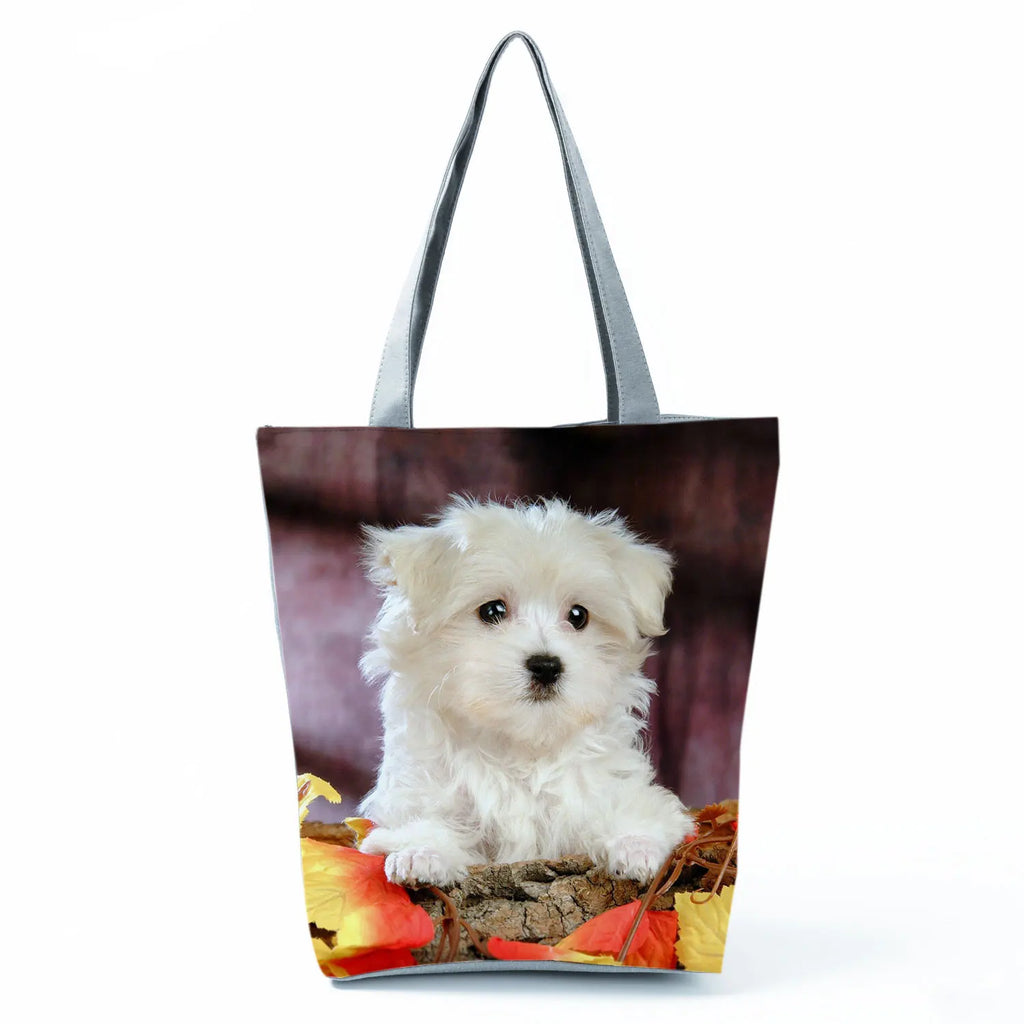 Cute Maltese Dogs Print Handbags Casual Women Shopping Bag Large Capacity Foldable Shoulder Bags Eco Reusable Travel Beach Totes