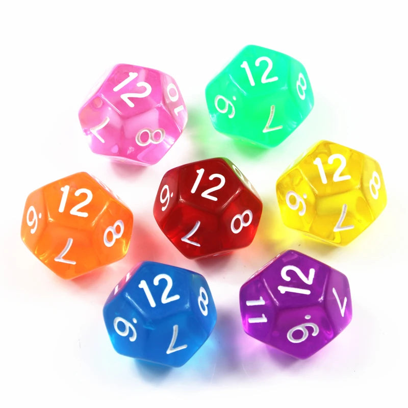 10Pcs 12 Sided Transparent Color Dice Set, Plastic D12 for Role Playing Board Games - Gaming Accessories