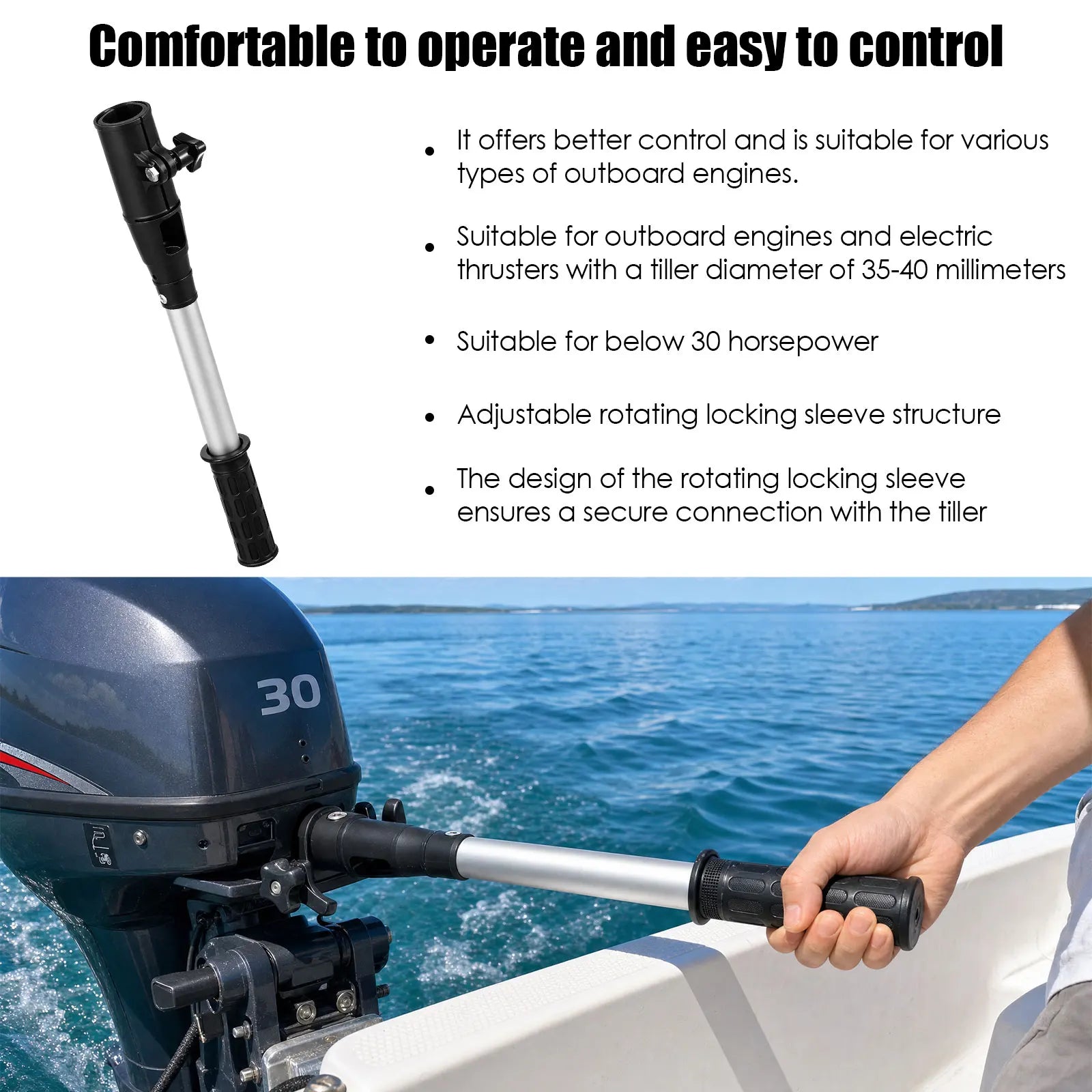 Outboard Motor Tiller Extension Handle Marine Boat Steering Rod Adjustable Aluminium Locking Grip for Electric Thruster