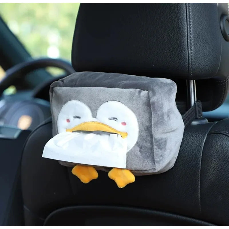 Car Cartoon Penguin Seatback Hanging Tissue Holder Armrest Box Decor