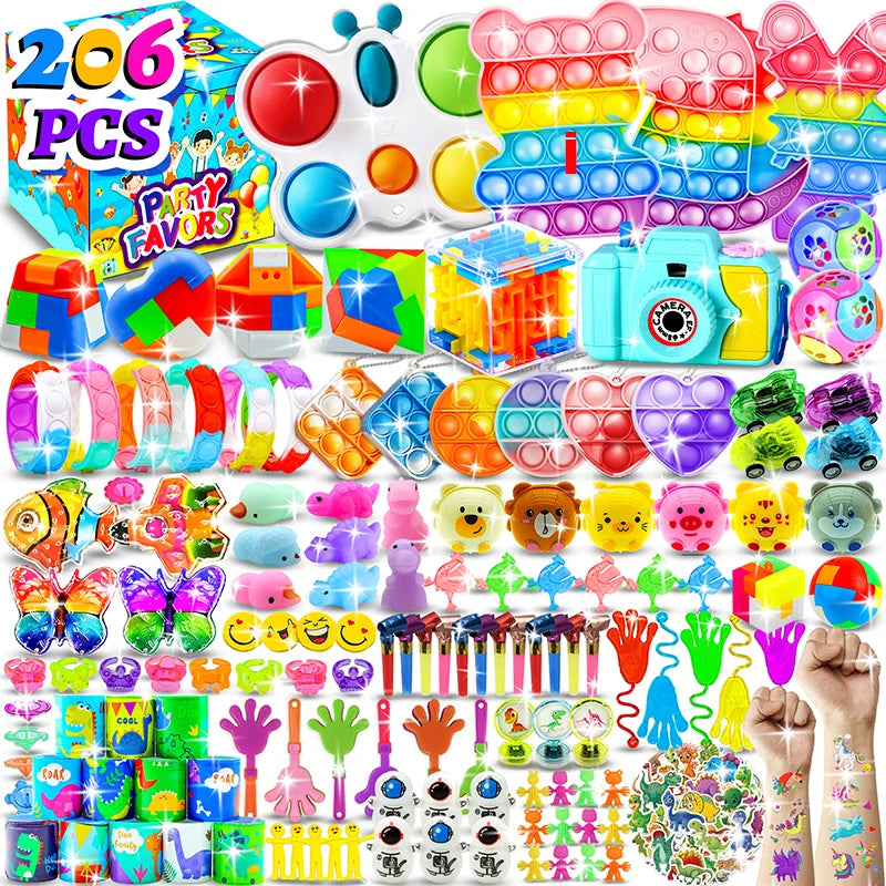 206PCS Fidget Toys Party Favors for Kids 14-18 Pinata Stuffers Treasure Chest Box Classroom Goodie Bag Stuffers