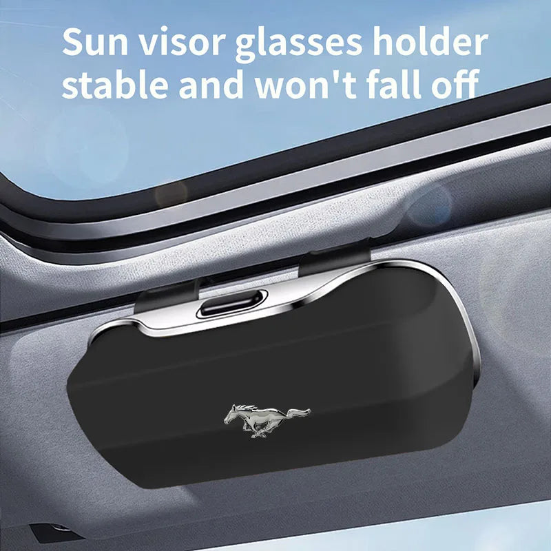 For Ford Mustang Car Sunglasses Holder, ABS Visor Glasses Case Clip Carbon Fiber Texture Car Sun Visor Glasses Box Storage