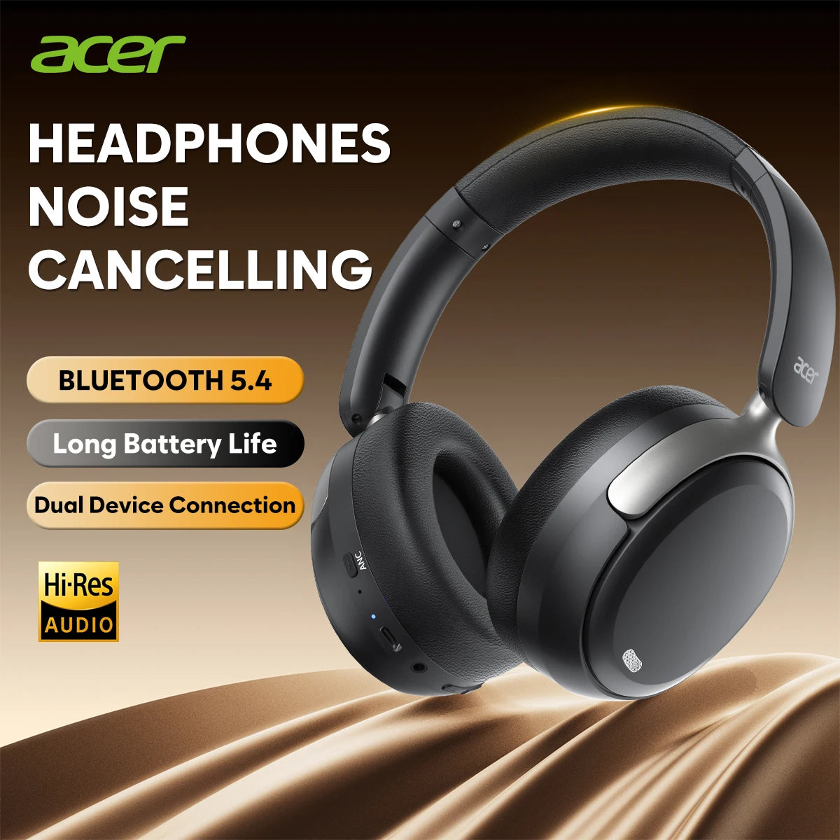 Acer OHR516 Hybrid Active Noise Cancelling Headphones Wireless Bluetooth 5.4 Headphones with Mic and Low Latency Game Mode