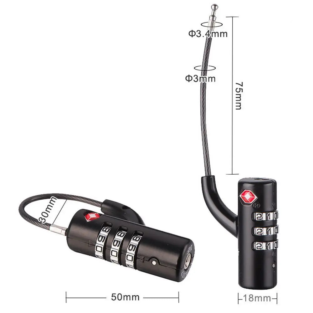 Anti-Theft Cable Luggage Lock Portable TSA Customs Lock Customs Code Lock Smart Combination Lock Padlock with Steel Cable