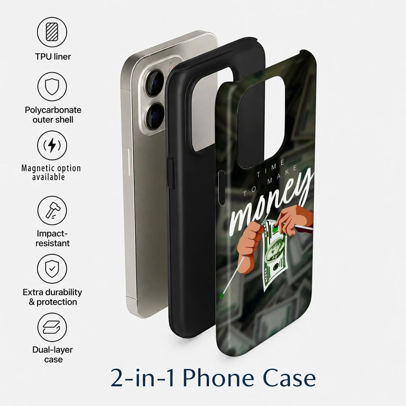Funny Time is Money Phone Case For iPhone 17 16 15 14 13 12 11 Pro Max Air Dual-Layer Shockproof Protective Cover