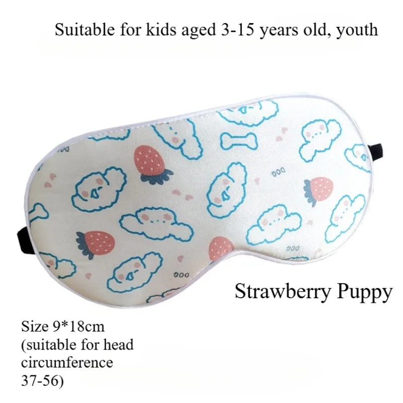 Kids Cartoon Silk Sleep Eye Mask,100% Silk16 Momme Adjustable Elastic Strap Full Blackout Eye Cover for 3-15 Years Old Children