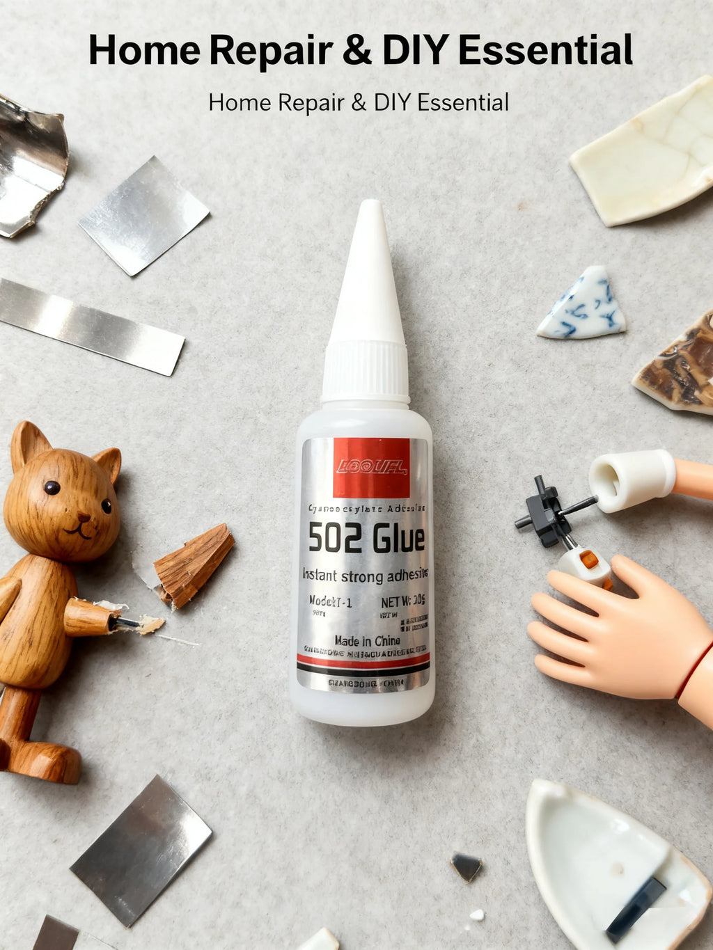 502 Super Adhesive - Quick Drying Cyanoacrylate, Suitable for Leather, Rubber, Metal, Strong Adhesive, Colorless and Transparent