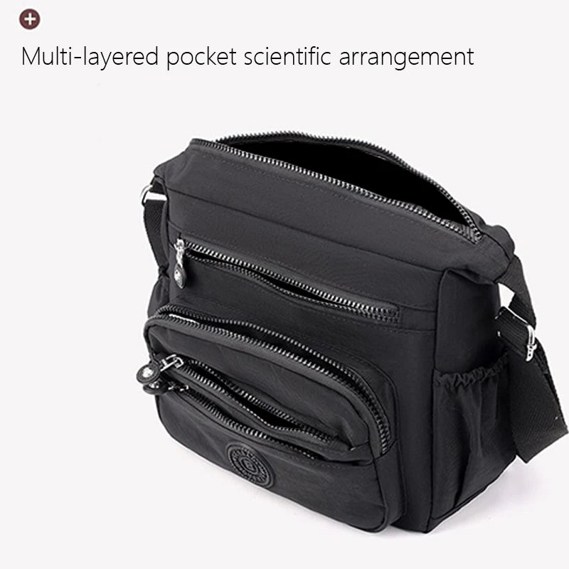 Breathable Multi-compartment Crossbody Bag Stylish Water-resistant Nylon Shoulder Purse, Lightweight Design for Everyday Use