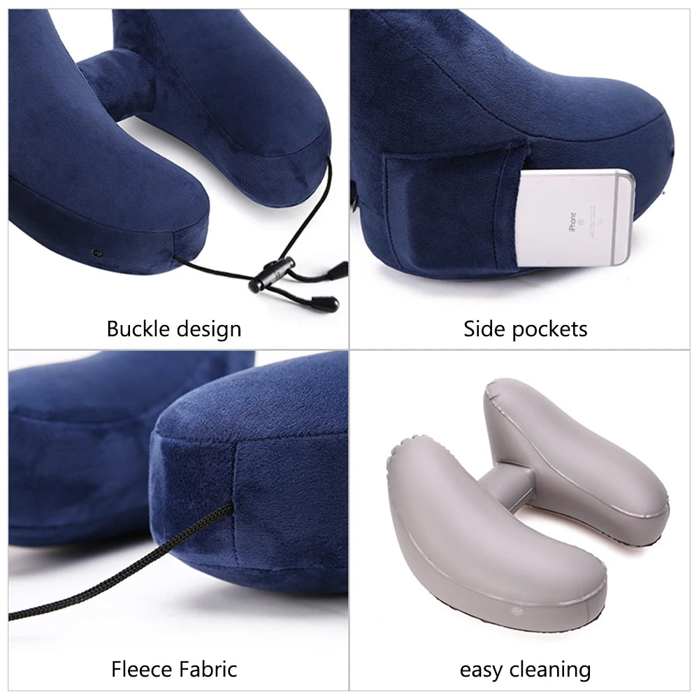Portable U-Shaped Pillow H-Shaped Inflatable Pillow Travel Neck Pillow Inflatable Neck Pillow With hood Car Neck Rest Cushion