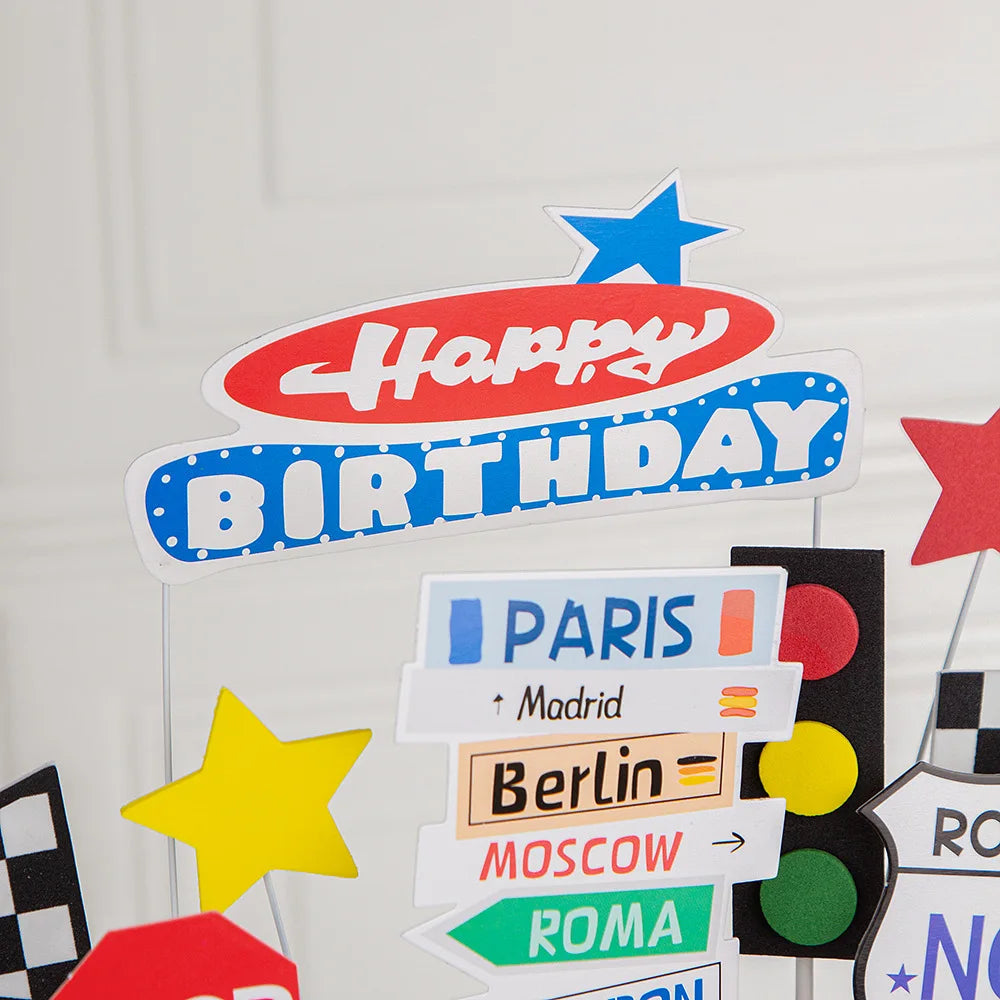 Cake Topper Happy Birthday Wedding Car Signpost Flag Star Kids Party Baby Shower Cupcake Toppers Decoration Baking Supplies DIY