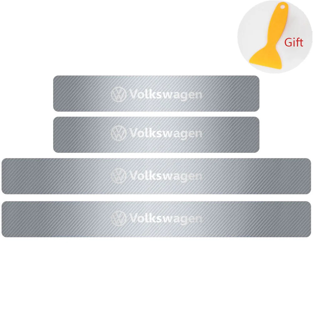4Pcs Car Door Carbon Fiber Sill Scuff Plate Decoration Sticker For Volkswagen GTI Golf Caddy Passat CC Lavida Sagitar Scirocco