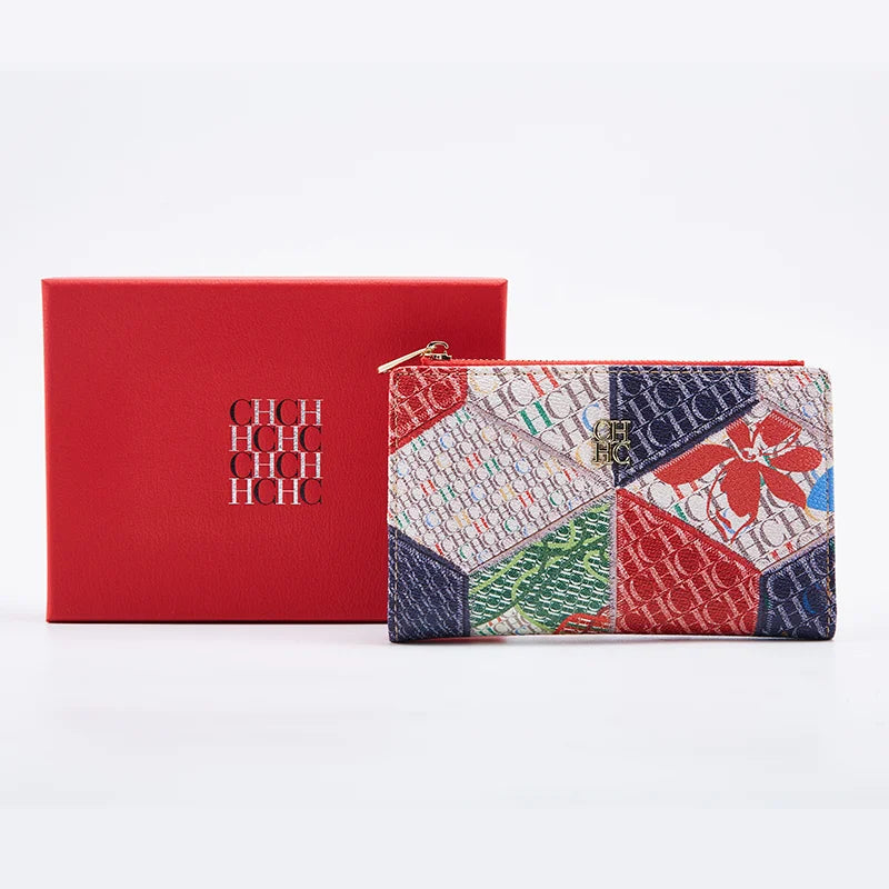 CH Wallet Monogram Print Long Zipper Purse With Box Card Holder Fashion Clutch For Women Daily Use Travel Shopping Casual