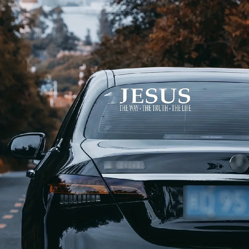 1PC "JESUS THE WAY・TRUTH・LIFE" White Vinyl Sticker - Waterproof Self-Adhesive for Car Window & Laptop