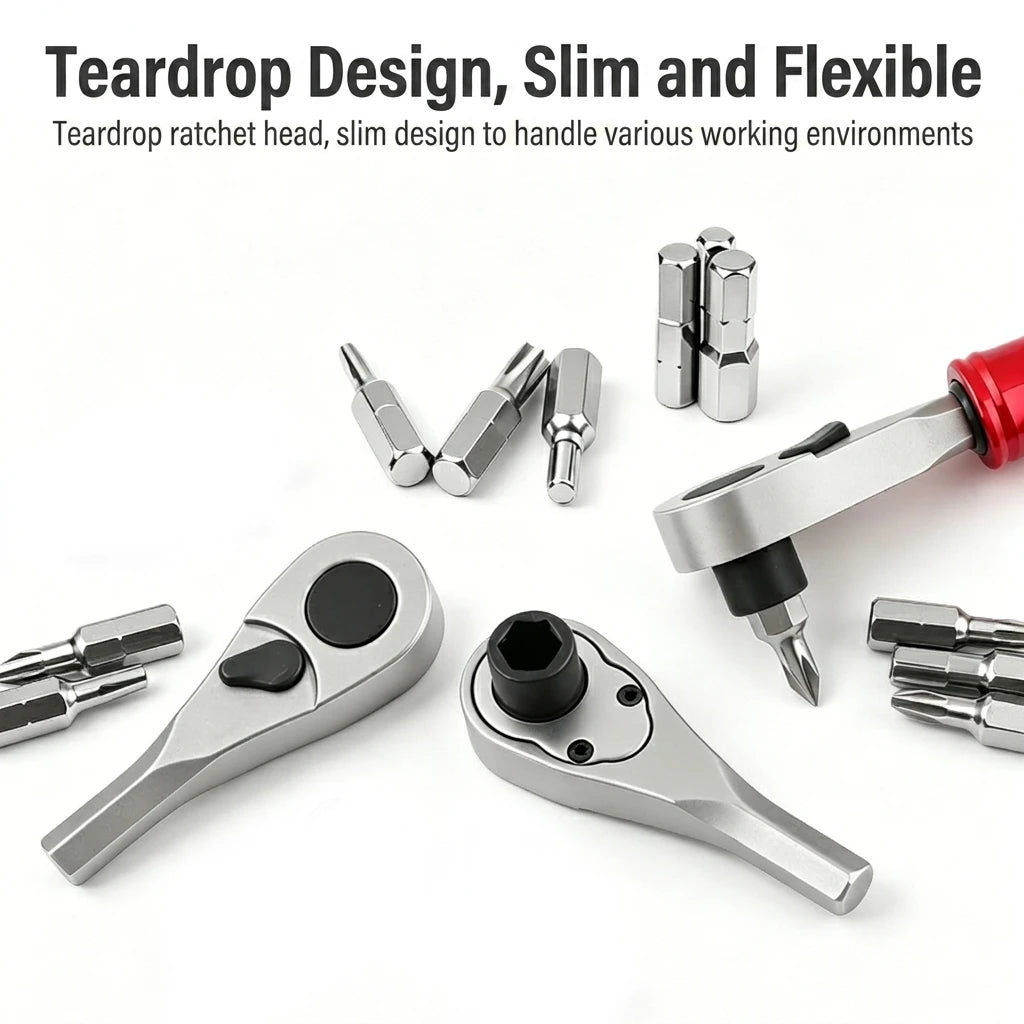 1/4 Inch Mini Ratchet Screwdriver, Compact Hex Bit Handle Tool for Tight Spaces, Auto Repair, Bike Maintenance & DIY Projects