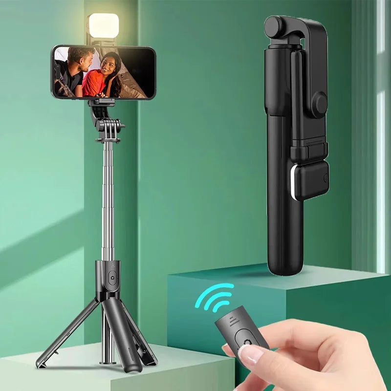 Foldable Bluetooth Selfie Stick Tripod Desktop Phone Stand Wireless Remote Shutter For iPhone Android Option With LED Fill Light