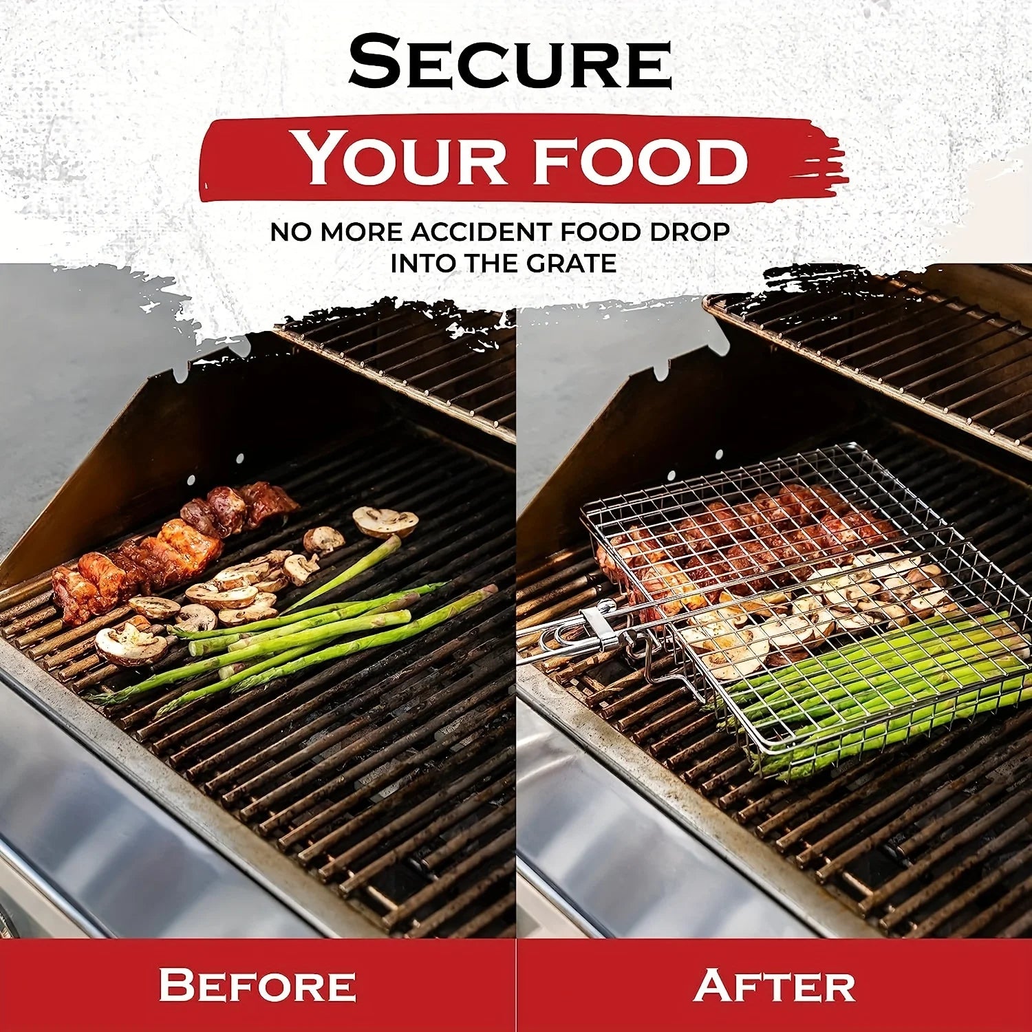 Foldable Stainless Steel BBQ Rack Thickened Grill Basket For Chicken With Large Capacity And Handle
