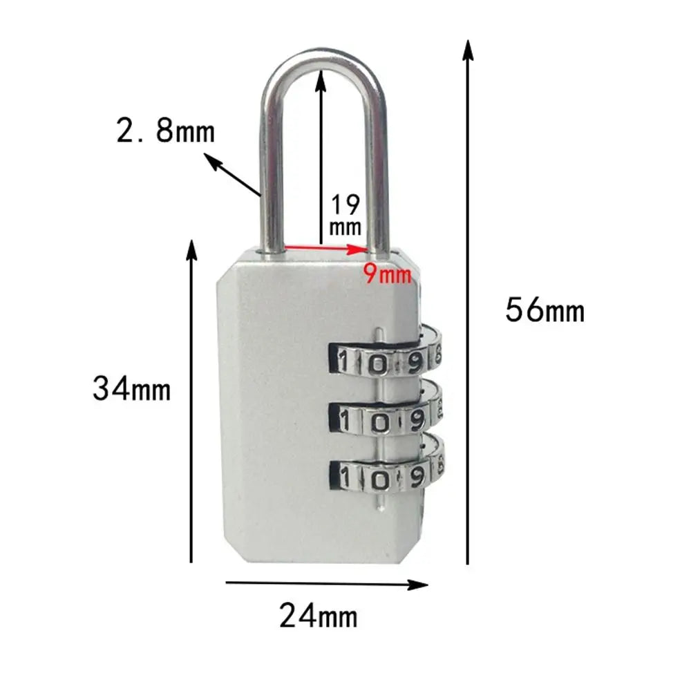 Security Travel Combination Lock Dormitory Cabinet  Lock Backpack Zipper Lock 3 Digit Password Lock Luggage Padlock