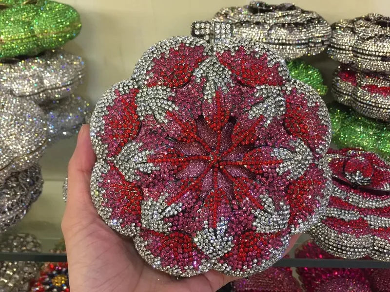 ClutchCross-border best-selling rose rhinestone bag, hollow metal crystal evening bag, foreign trade diamond-embellished clutch