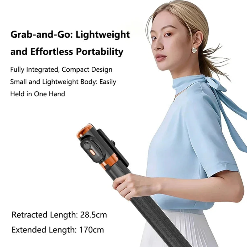Portable Selfie Stick 360° Rotatable Tripod with Dual Beauty Fill Lights Scalable 1.7m Wireless Bluetooth Remote Phone Holder
