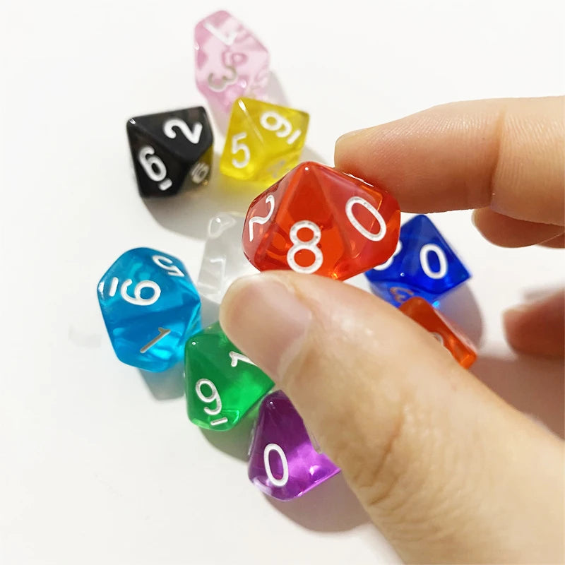 50PCS/lots Colorful Transparent D10 (0-9) Dice For DND Desktop Board Games 10 Sided Dices