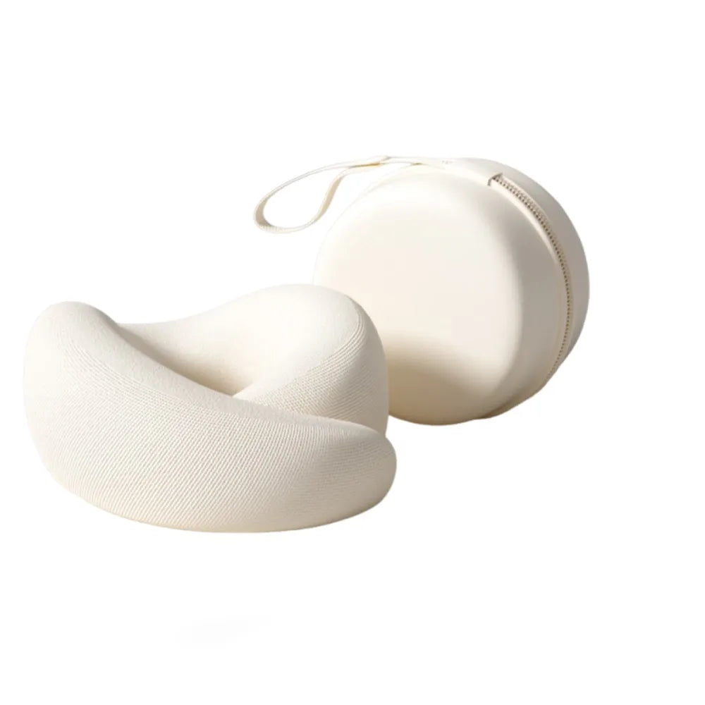 Slow Rebound U-shaped Neck Pillow Durable Foldable Hooded Neckrest Pad with Storage Box Non-Deformed Cervical Support Pillow