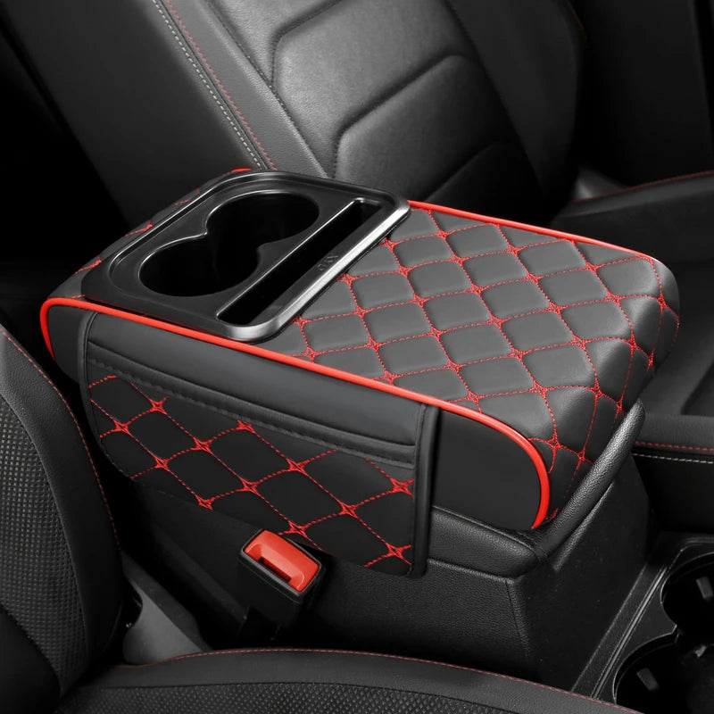 PU Leather Car Center Console Storage Height Pad with Cup Holder, Phone Card Slot, Dual Pockets or No Pocket Storage