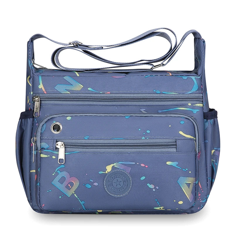 Stylish Metallic Print Crossbody Bag Waterproof Oxford Nylon Multi-Pocket Messenger Women for Travel Work Gym Waist Fanny Pack