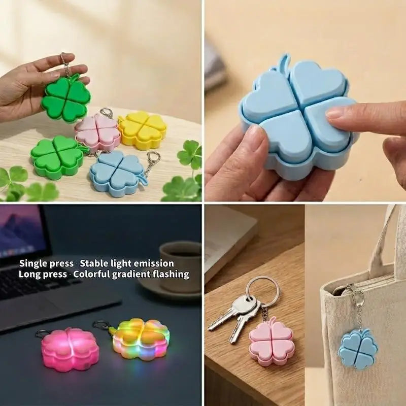 Lucky Four-Leaf Clover LED Light Up Keychain Clickable Buttons Stress Relief Toy Backpack Pendant Party Gift For Kids Adults