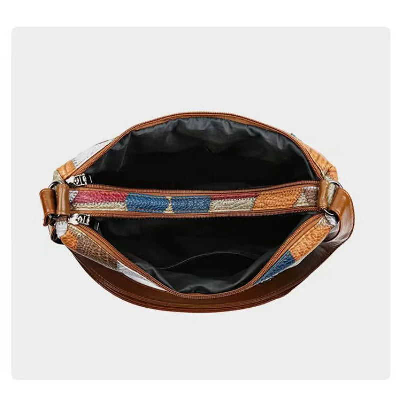 Vintage PU Crossbody Bag Retro Multi Layer Shoulder Bag Women's Fashion Handbag & Purse Female Work Travel Messenger Bag