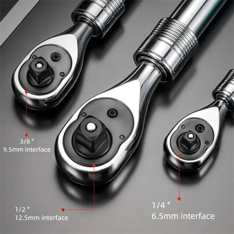 72Tooth Retractable Ratchet Wrench Automotive Repair Adjustable Drive Rotating Ratchet Quick Release 1/4 3/8 1/2" Manual Tool