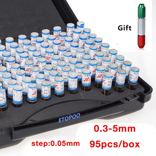 0.30-5.00mm step 0.05mm 0.05-1.00MM Steel Pin Gauge Pin Measuring Tool, 95pcs/box