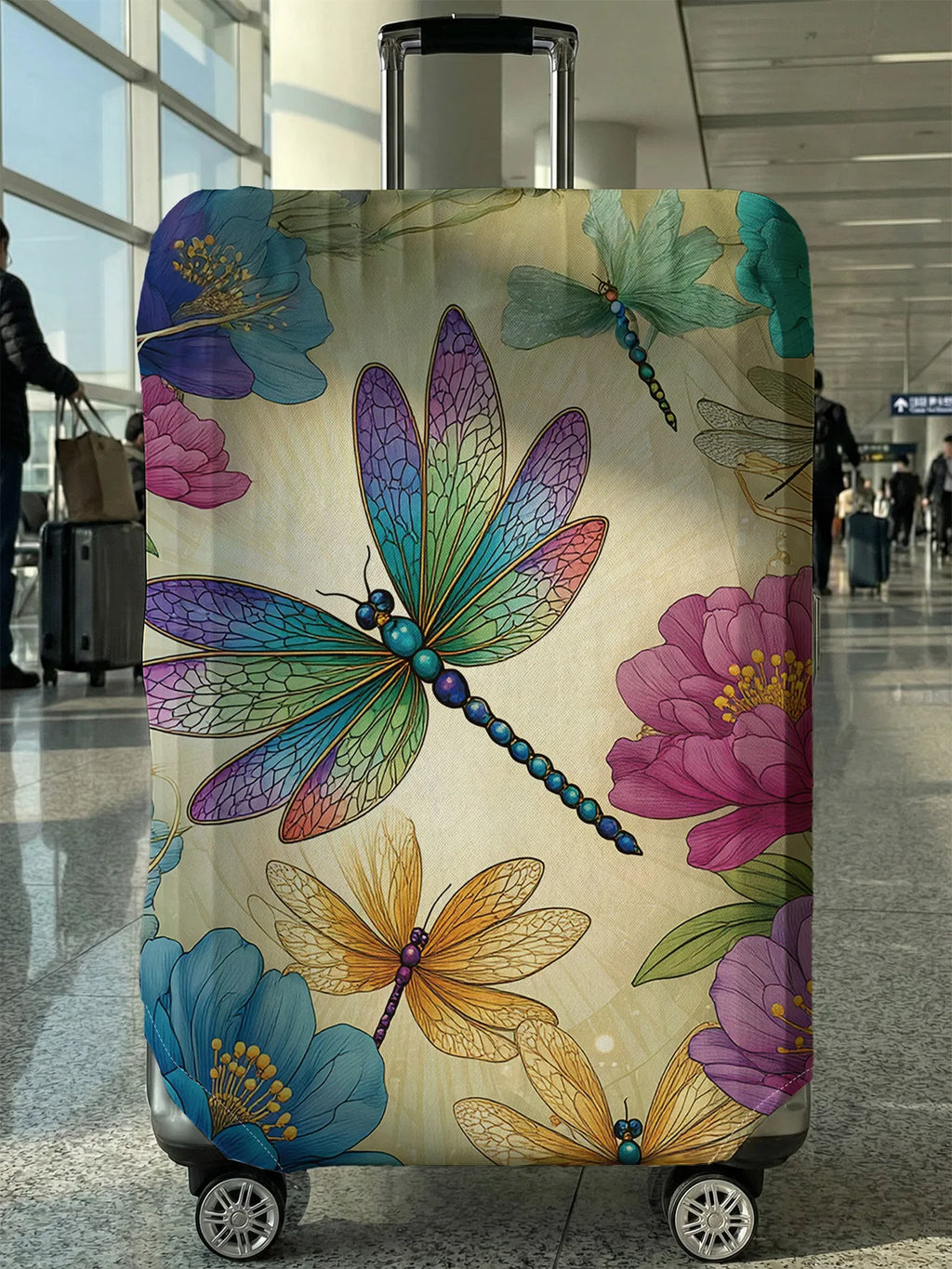 Dragonfly Flower Luggage Protection Cover, suitable for 18-32 inch luggage covers, luggage handle gloves, travel accessories