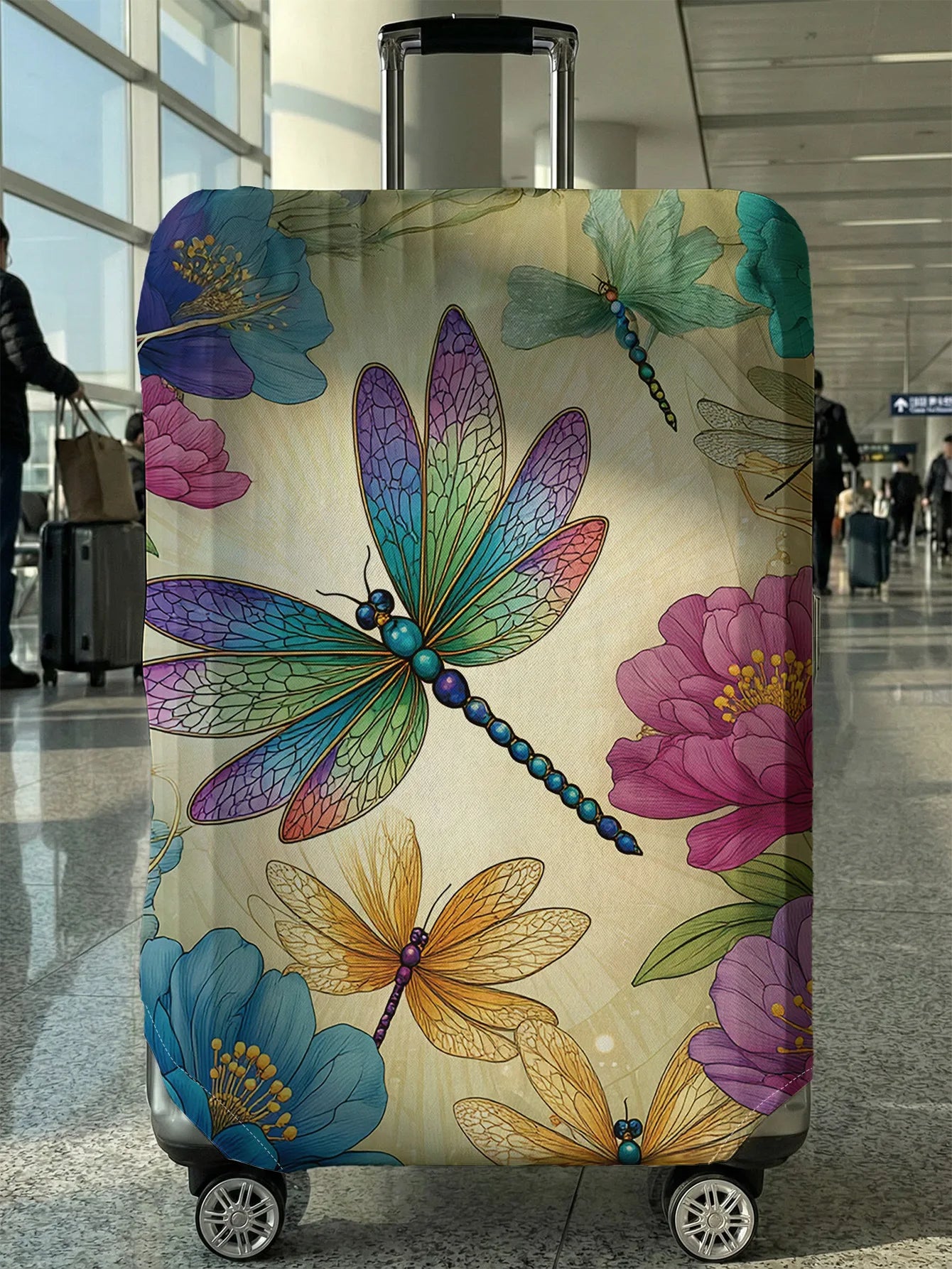 Dragonfly Flower Luggage Protection Cover, suitable for 18-32 inch luggage covers, luggage handle gloves, travel accessories