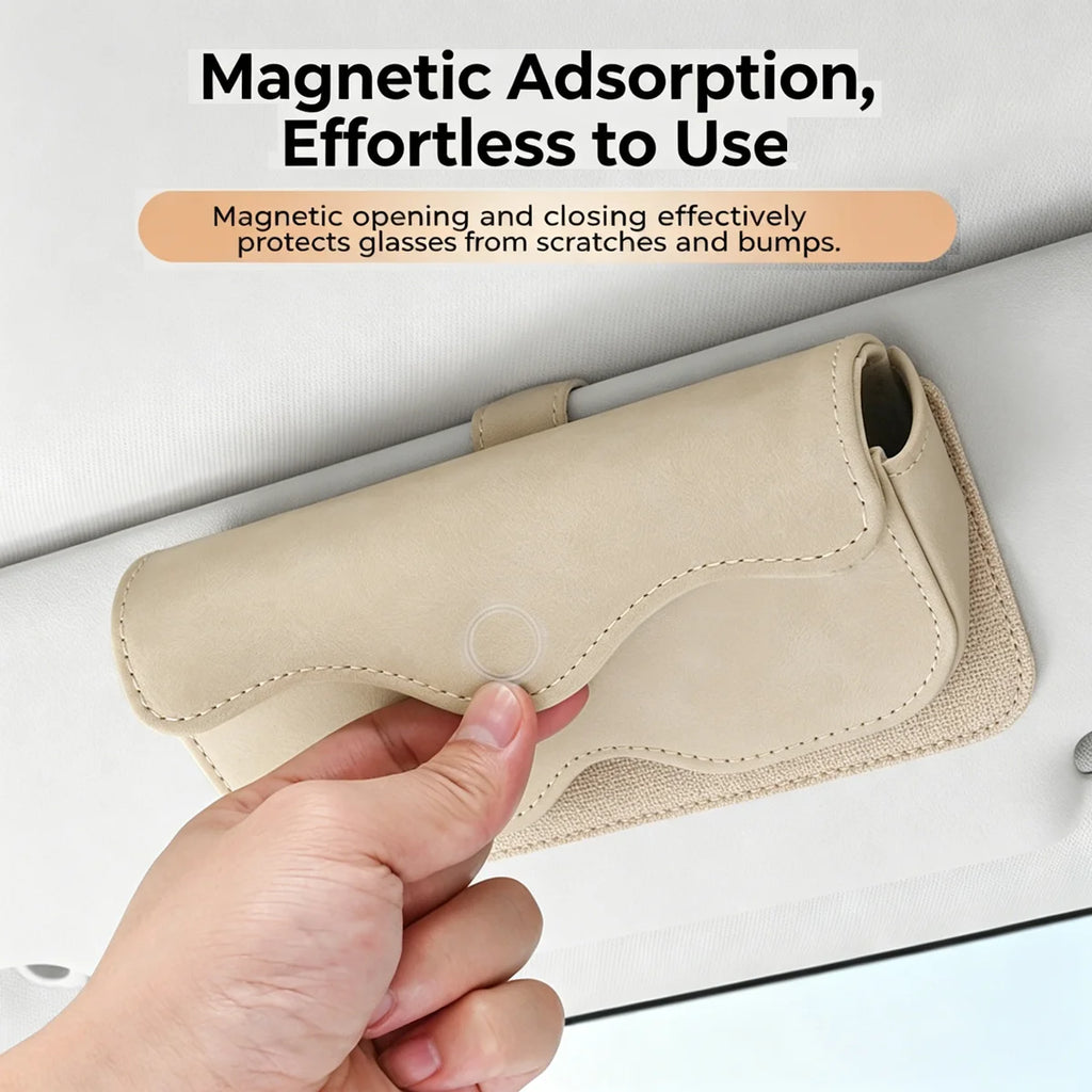 Suede Leather Car Eyeglass Case Automatic Closing Non-slip Auto Sun Visor Glasses Holder Magnetic Multi-functional Eyewear Clips
