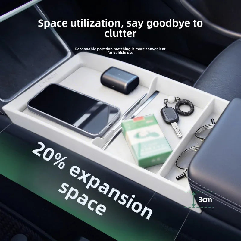 For Tesla New Model 3 Highland / Model Y /YL Center Console Armrest Storage Tray Organizer Box ABS Interior Accessories